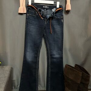 Silver Jeans Dark Blue Flare with Brown Belt